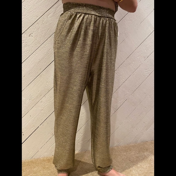 NWT ANTHROPOLOGIE WOMEN'S SIZE M JOGGERS GOLD ELASTIC WAISTBAND PARTY PANTS ! - Picture 7 of 13